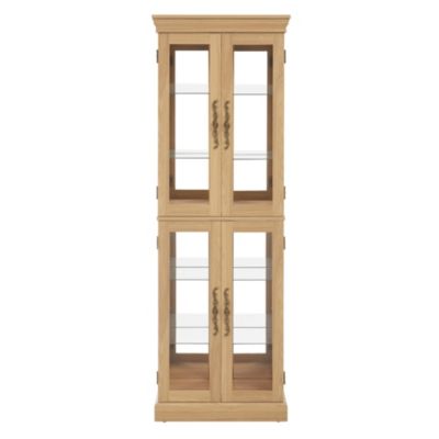 Elegant Lighted Glass Curio Display Cabinet Wooden Frame Storage Includes Light Bulb