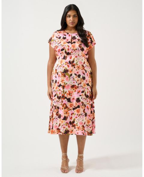 Женское платье ESTELLE Plus size Atreides Floral Satin Keyhole Midi, цвет: С принтом