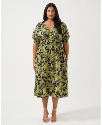 Women's Wildleaf Print Cotton Fit Flare Midi Dress