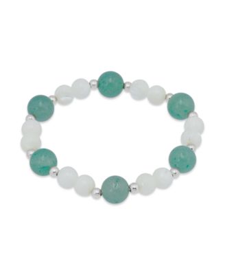 14k Gold-Plated Over Brass Imitation Pearl Aventurine Beads Stretch Bracelet