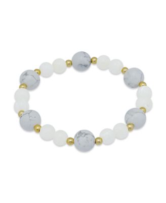 14k Gold-Plated Over Brass Imitation Pearl Howlite Beads Stretch Bracelet