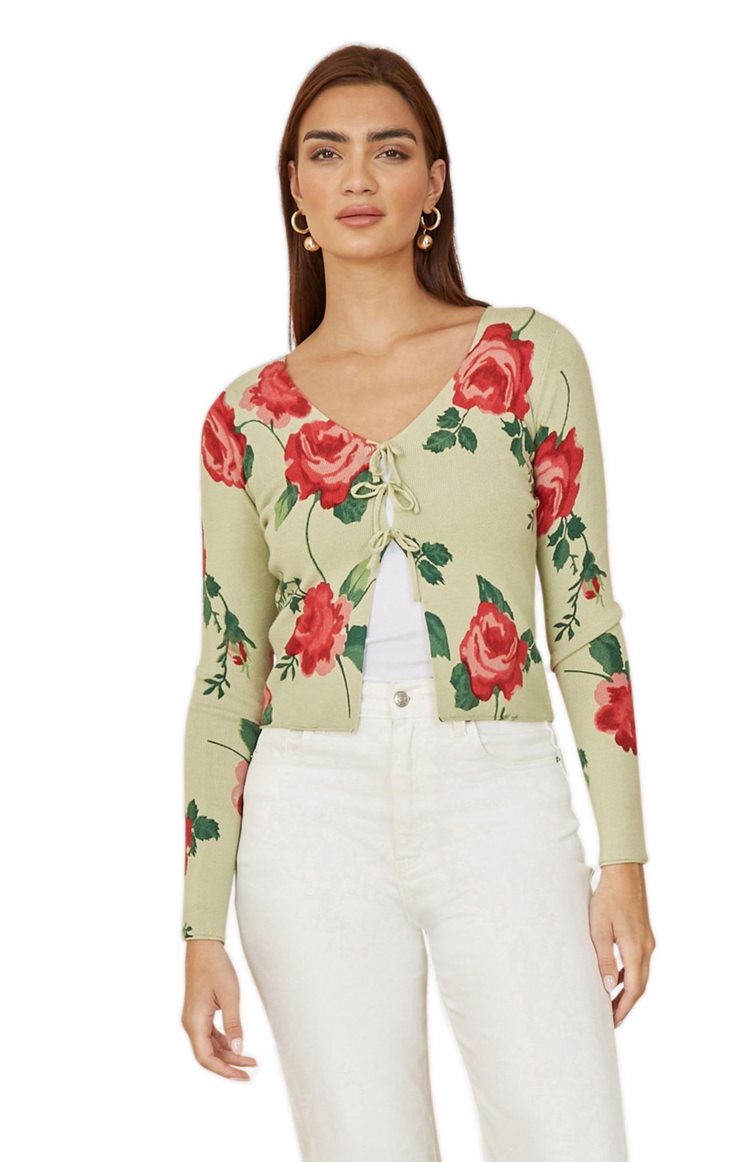 Women's Long Sleeve V-Neck Tie Front Cardigan