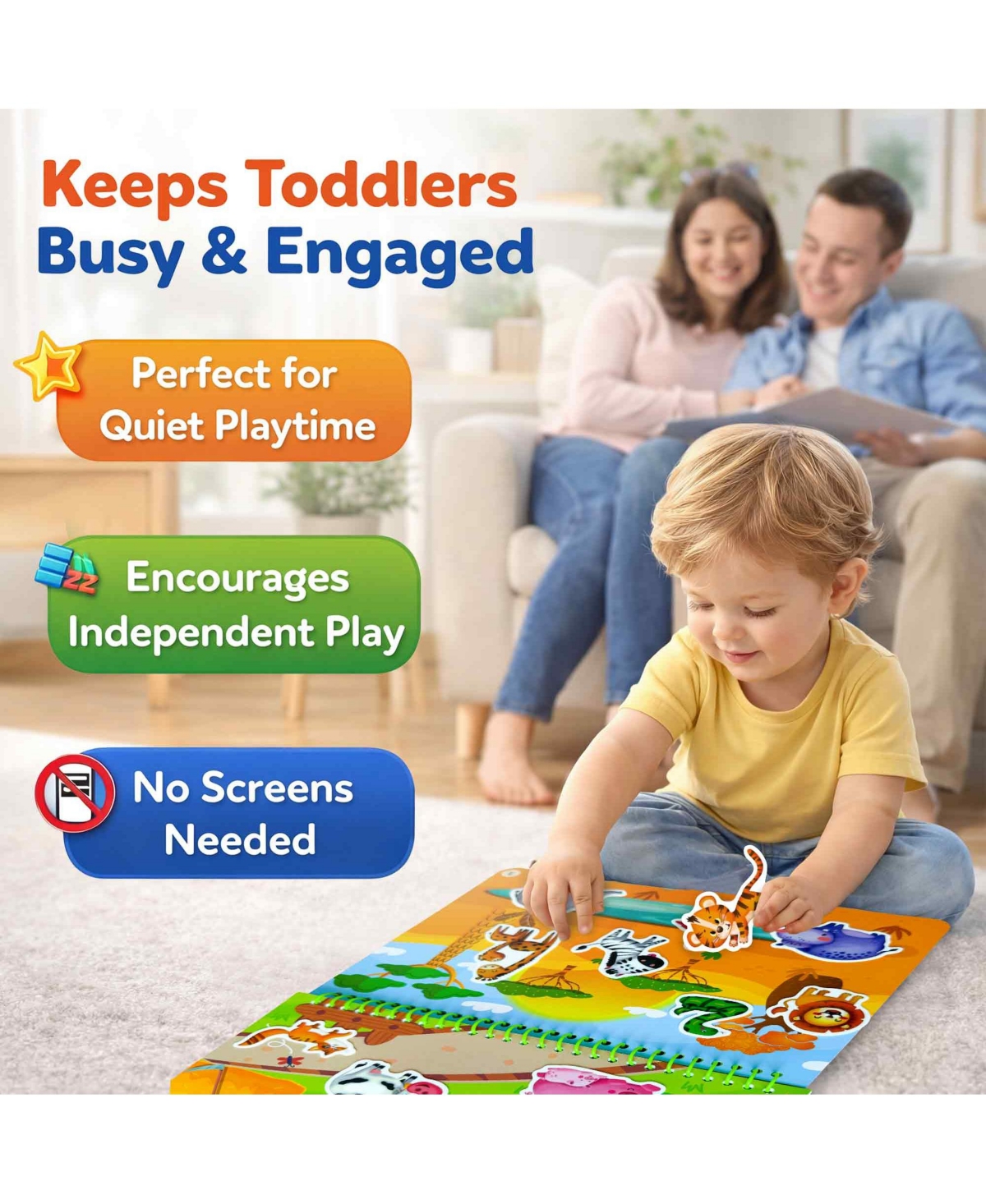 Quokka Jelly Sticker Books for Toddlers 1-3, 40+ Large Thick Reusable Stickers, Waterproof Washable Toddler Activity Busy Book
