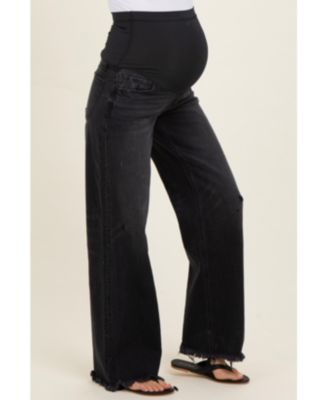 Women's Black Frayed Hem Wide Leg Jeans