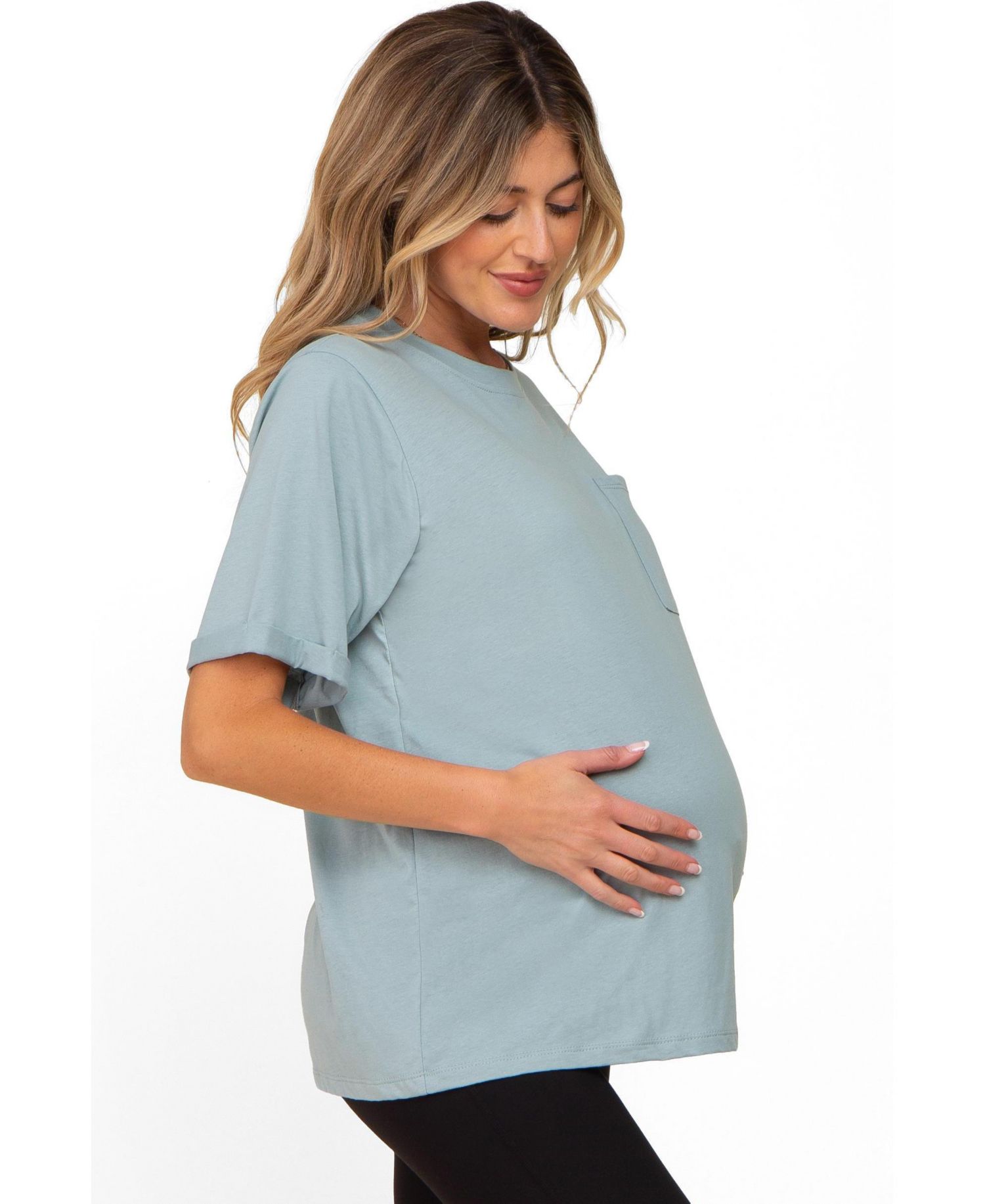Women's Mint Green Oversized Pocket Front Short Sleeve Top