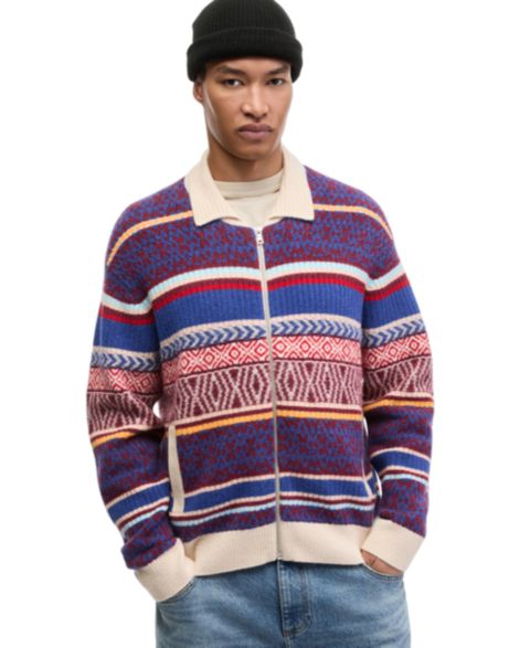 Мужской свитер Mode of One Fair Isle Full-Zip Relaxed-Fit, цвет: Натуральный песочный