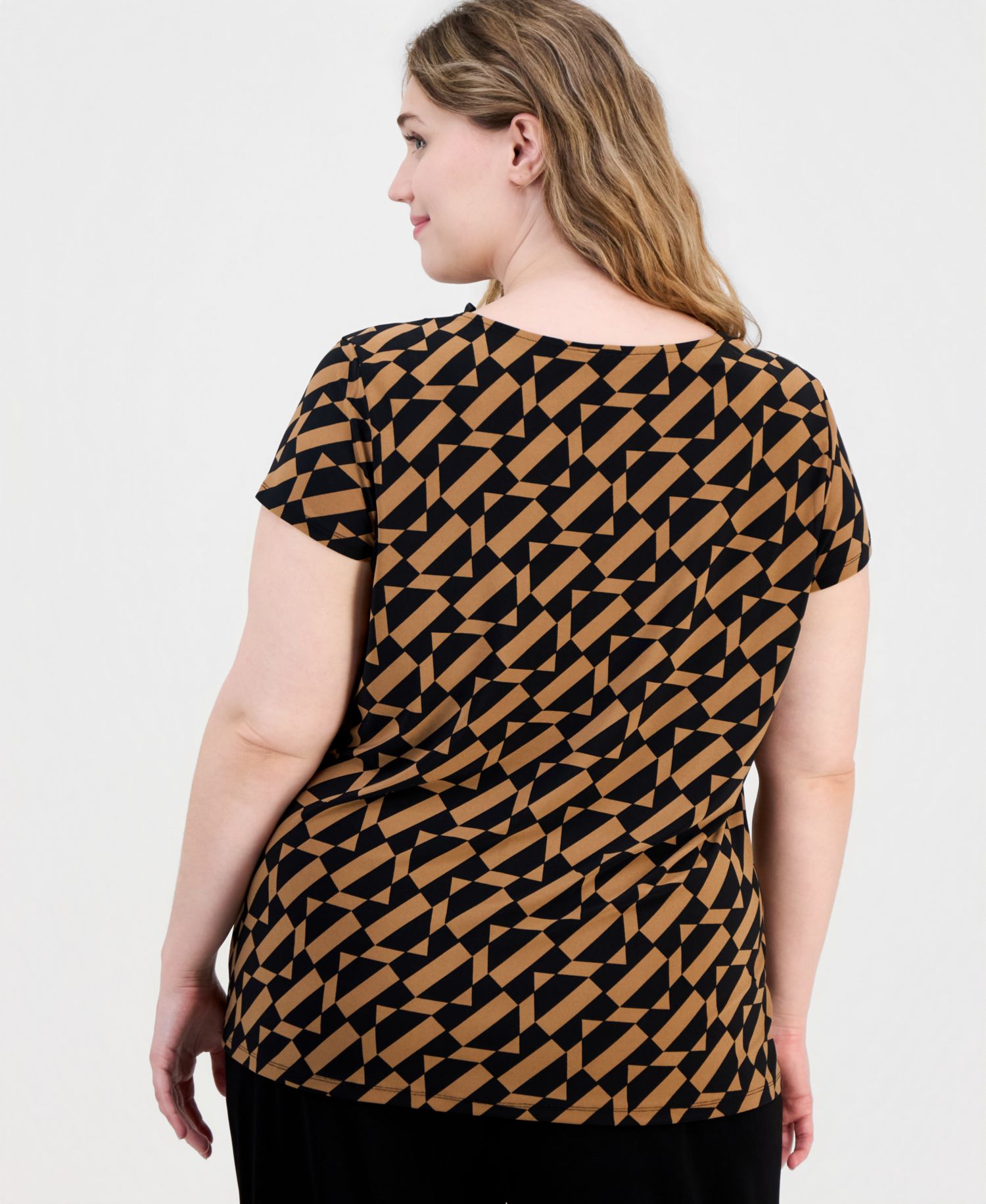 Plus Size Printed V-Neck Cap-Sleeve Top