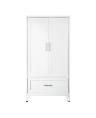 60" Tall Metal Storage Cabinet with 1 Drawer and Hanging Rod Wardrobe 2 Doors Wardrobe Closet with Shelf