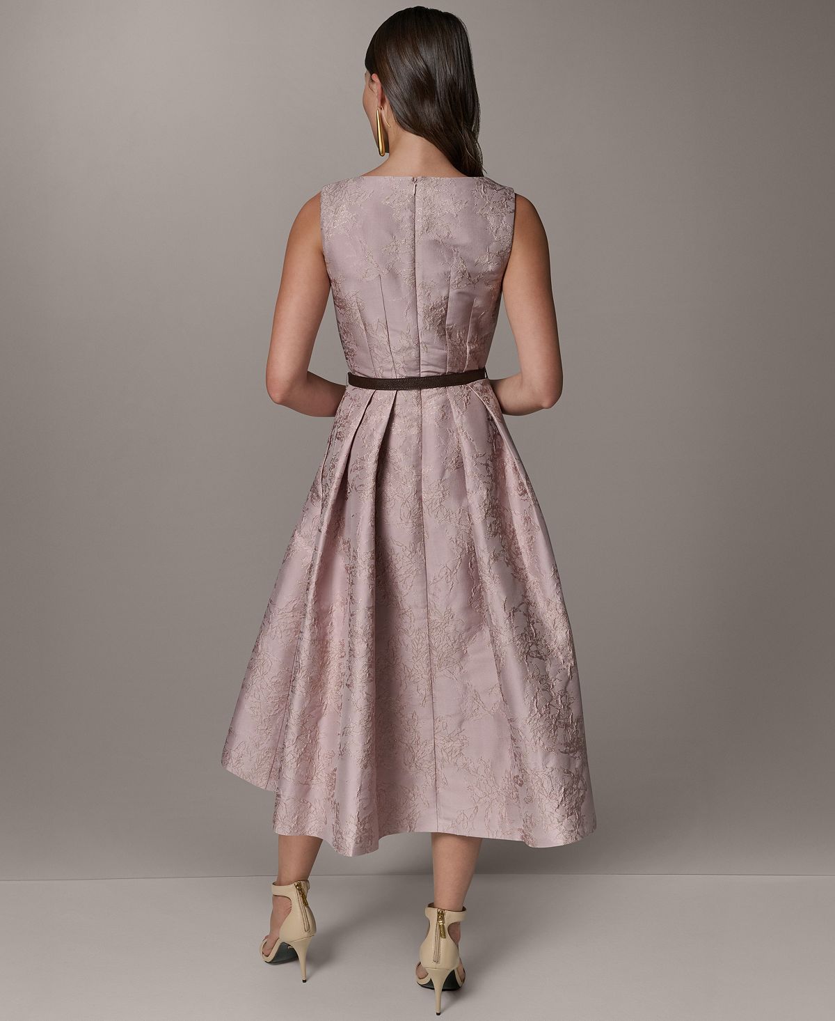 Donna Karan New York Women's Jacquard Asymmetrical Neck Fit & Flare Dress with Belt view 5 — MAYCSS fashion products