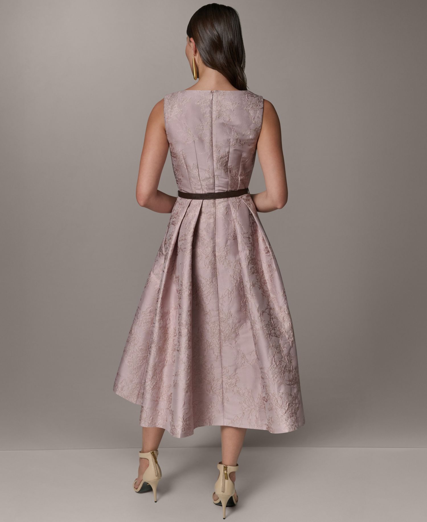 Women's Jacquard Asymmetrical Neck Fit & Flare Dress with Belt
