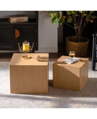  Natural Wood Nesting Cube Coffee Table Set (Set of 2