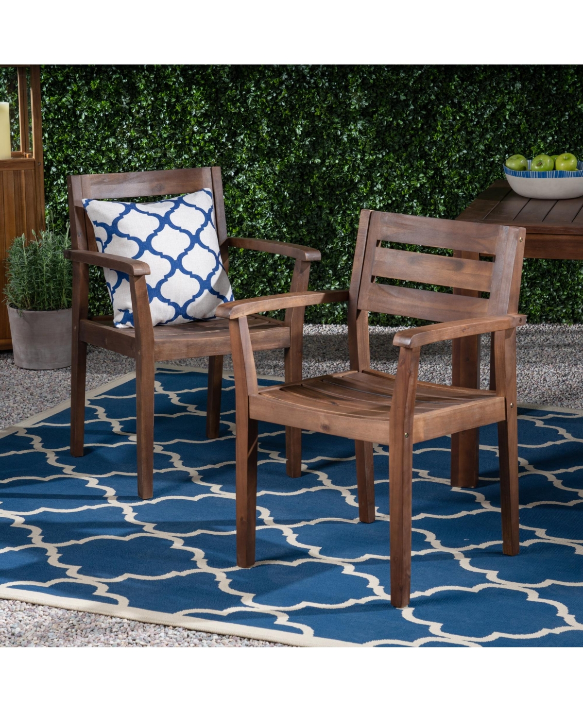 Clihome 2Pieces Acacia Wood Patio Dining Chairs Outdoor Armchairs