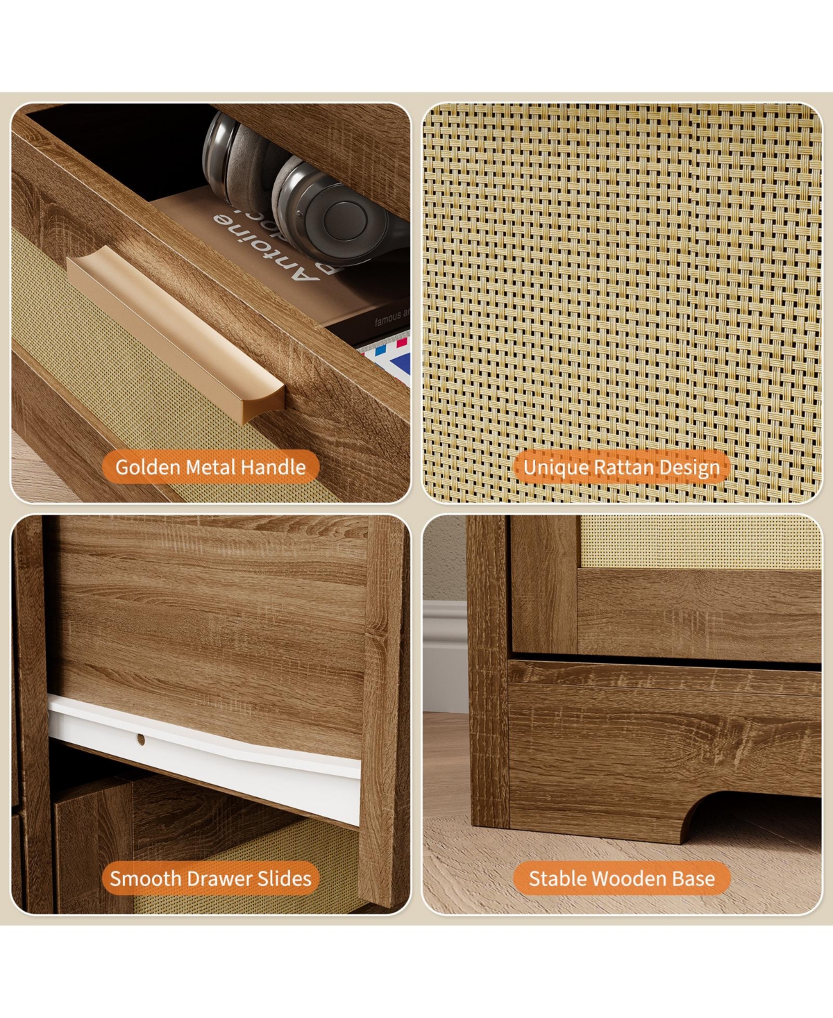 homfan 12-Drawer Rattan Dresser, Modern Chest of Drawers with Panels, Storage Organizer for Bedroom Nursery Entryway Living Room