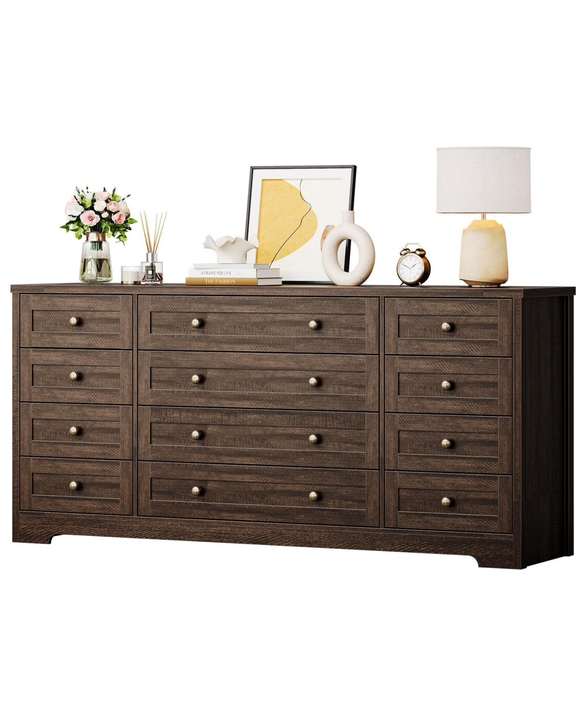 homfan 12-Drawer Wood Dresser, 63" Long Storage Chest with 16" Width for Bedroom Living Room, Supports 65" Tv
