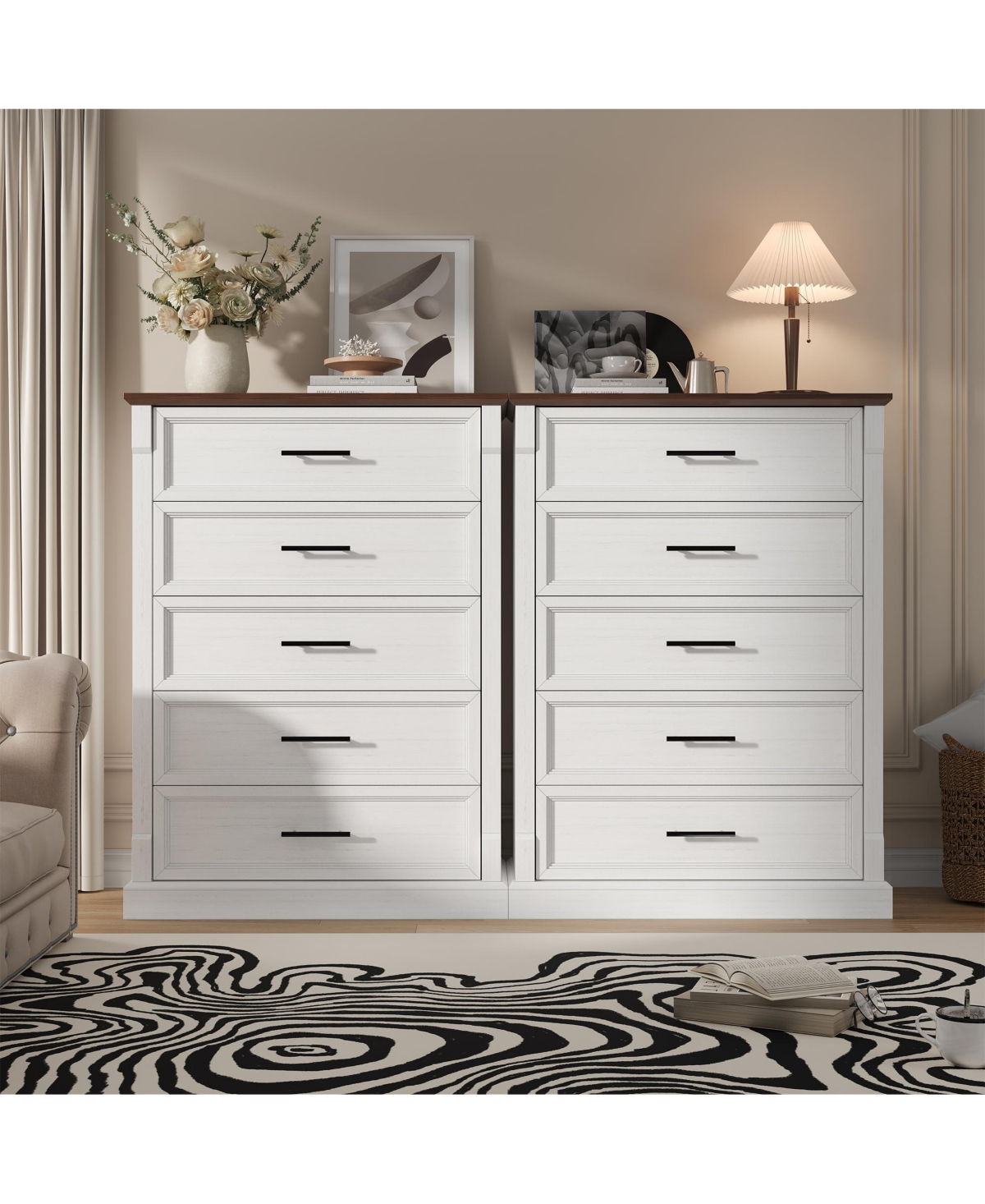 homfan 5-Drawer Farmhouse Tall Chest with Metal Handles, Rustic Dresser for Bedroom Living Room Hallway, Multiple Finishes
