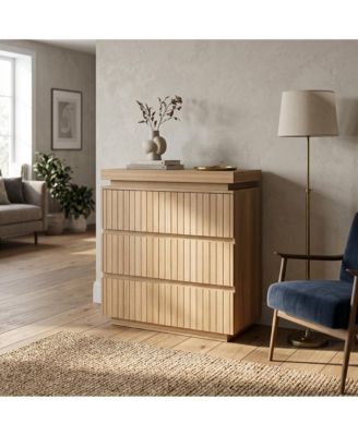 3-Drawer Dresser with Fluted Design and Floating Top, Modern Chest for Bedroom Entryway Small Spaces