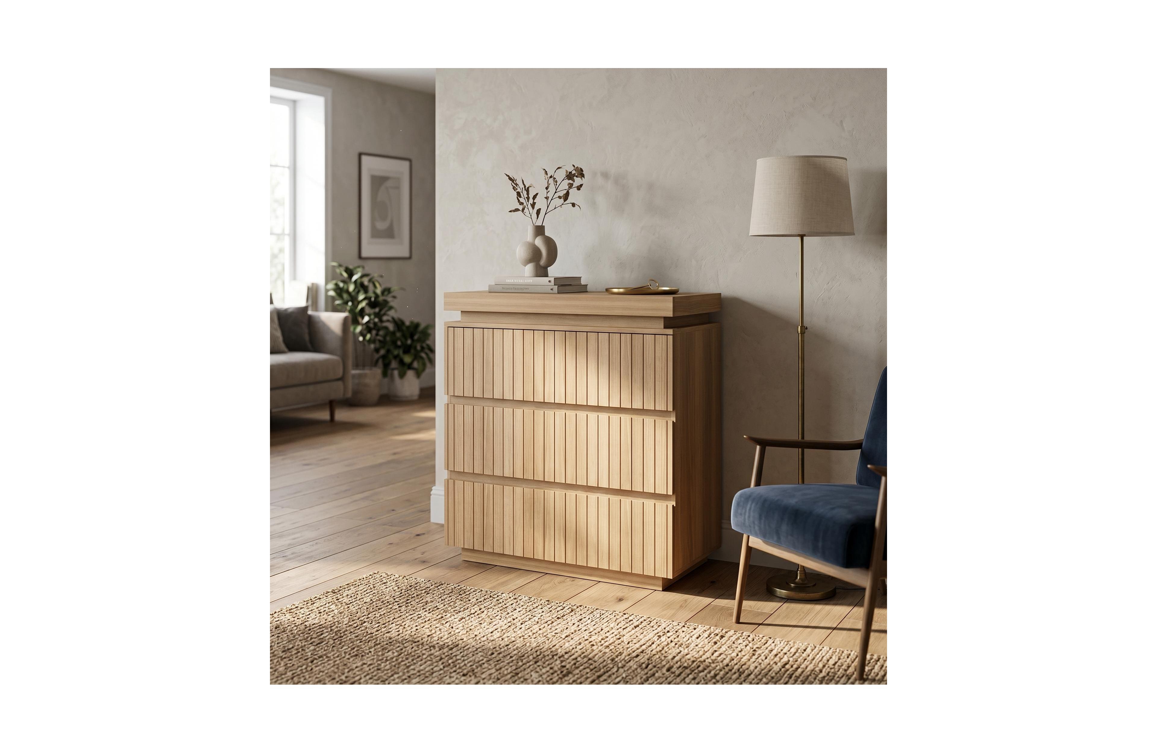 homfan 3-Drawer Dresser with Fluted Design and Floating Top, Modern Chest for Bedroom Entryway Small Spaces