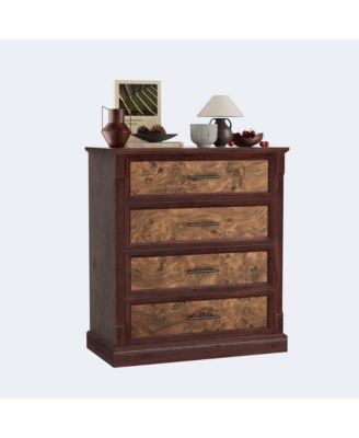 4-Drawer Farmhouse Tall Chest with Metal Handles, Rustic Dresser for Bedroom Living Room Hallway