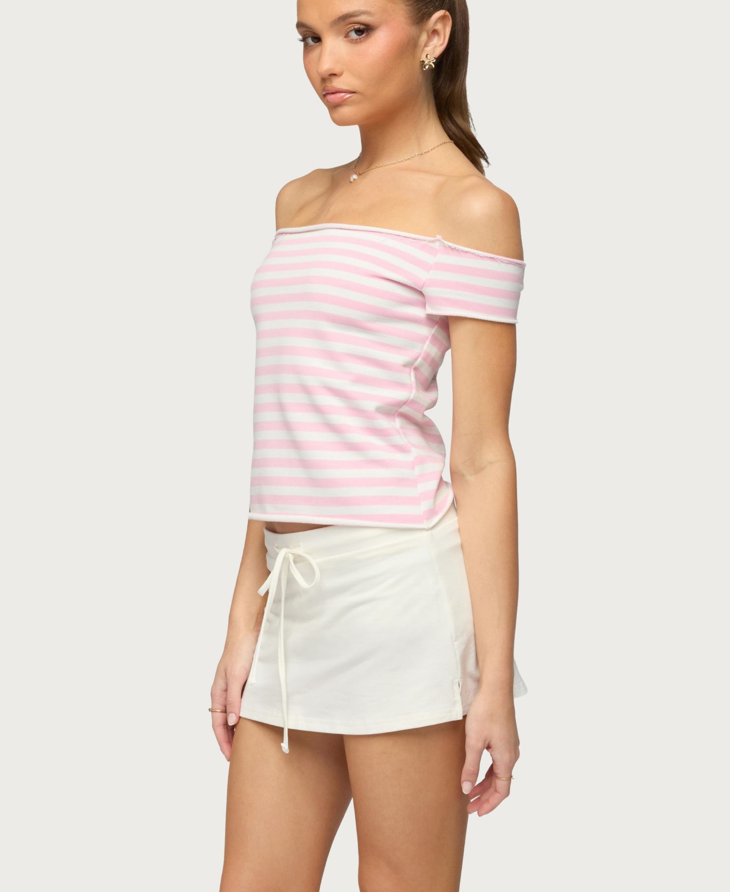 Women's French Terry Striped Off Shoulder Top