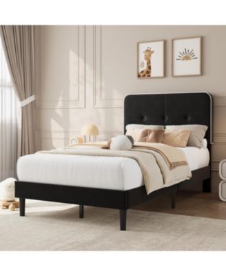 Bed Frame Upholstered Platform Bed Frame with Adjustable Headboard Velvet Bed Frame with Metal Support No Box Spring Needed