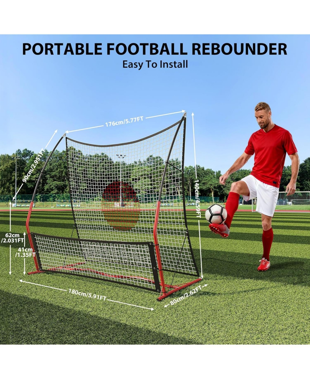 Xo 2-in-1 Soccer Rebounder Net, Adjustable Portable Training Net with Carry Bag and Stakes, Backyard Indoor Outdoor Soccer Practice