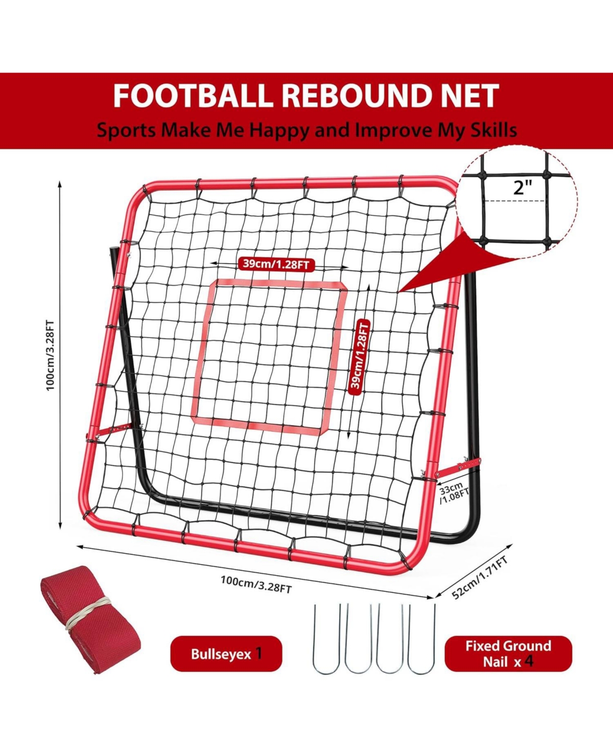 Xo Adjustable Soccer Rebounder Net 6x4 Ft, Heavy Duty Bounce Back Trainer, Steel Frame Portable Practice Net for Backyard Training