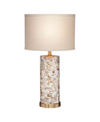 Margaret Modern Coastal Table Lamp 23" High Mother of Pearl Cylinder with Table Top Dimmer Cream Shade for Bedroom Living Room Bedside