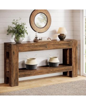 63" Console Table with 2 Drawers, Long Sofa Table Behind Couch for Living Room, Hallway, Foyer