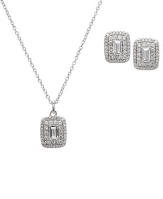 Lab-Grown White Sapphire (3-1/3 ct. t.w.) Duo Halo Octagon Pendant Necklace & Matching Earrings in Sterling Silver, 2-Piece Set