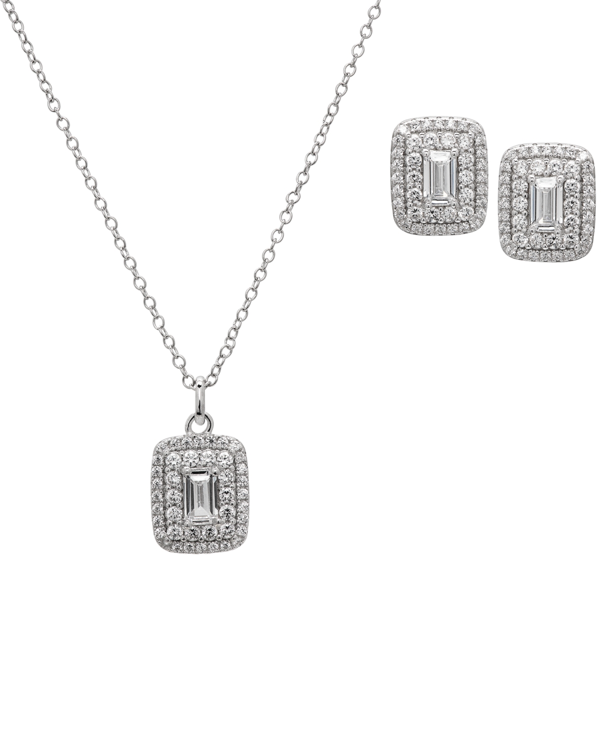 Macy's Lab-Grown White Sapphire (3-1/3 ct. t.w.) Duo Halo Octagon Pendant Necklace & Matching Earrings in Sterling Silver, 2-Piece Set