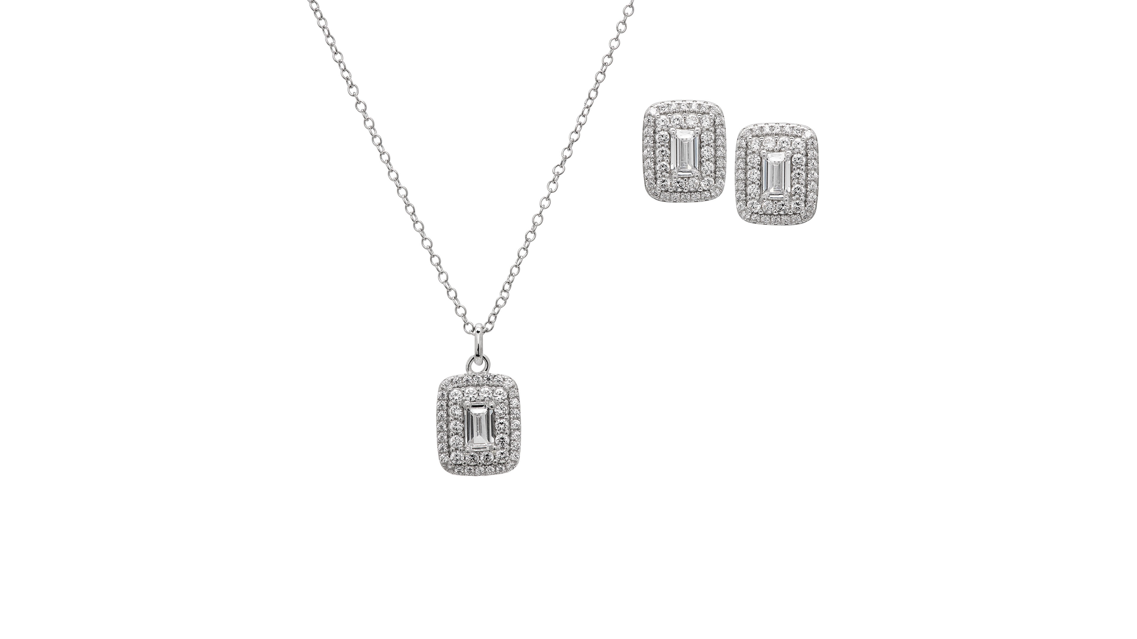 Macy's Lab-Grown White Sapphire (3-1/3 ct. t.w.) Duo Halo Octagon Pendant Necklace & Matching Earrings in Sterling Silver, 2-Piece Set