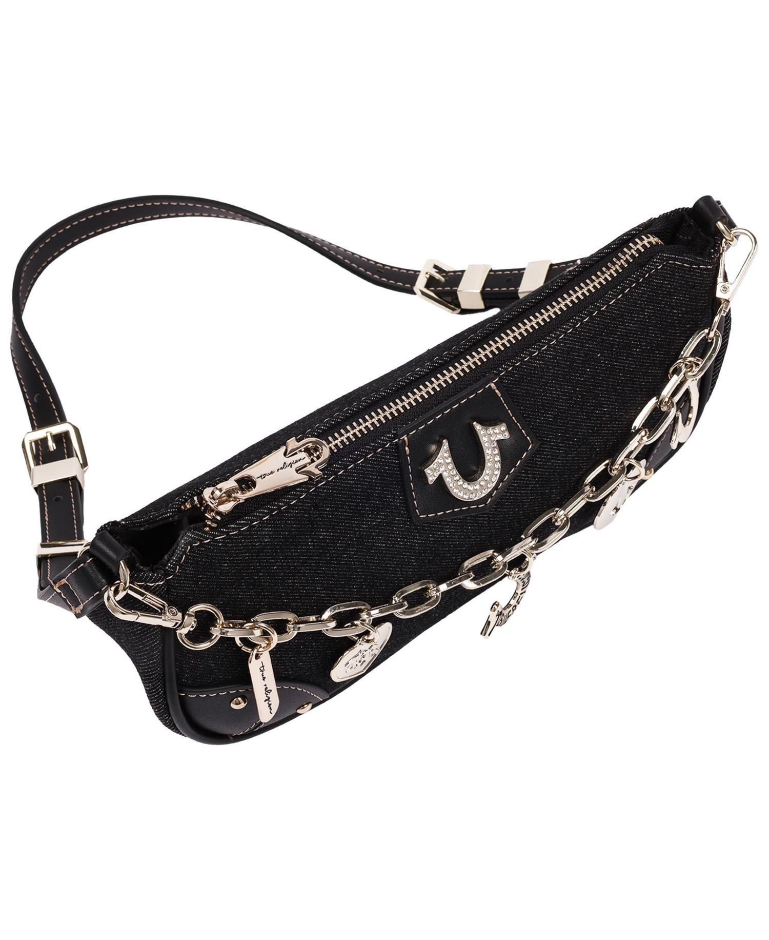 Women's Horseshoe Chain Shoulder Bag - Charm Detail Zip Top Purse with Adjustable Strap
