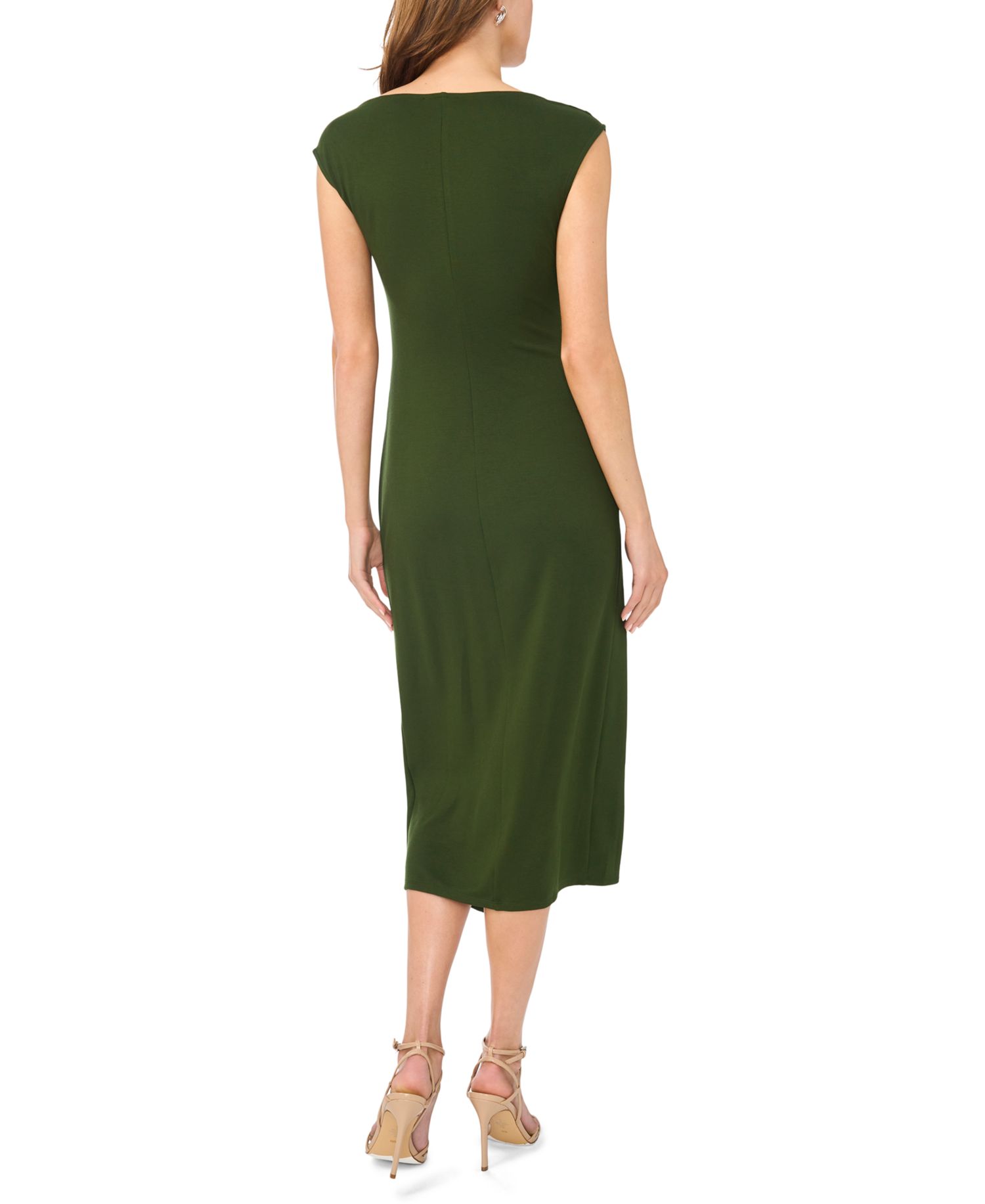 Women's Sleeveless Boat Neck Pont&eacute;-Knot Wrap Midi Dress