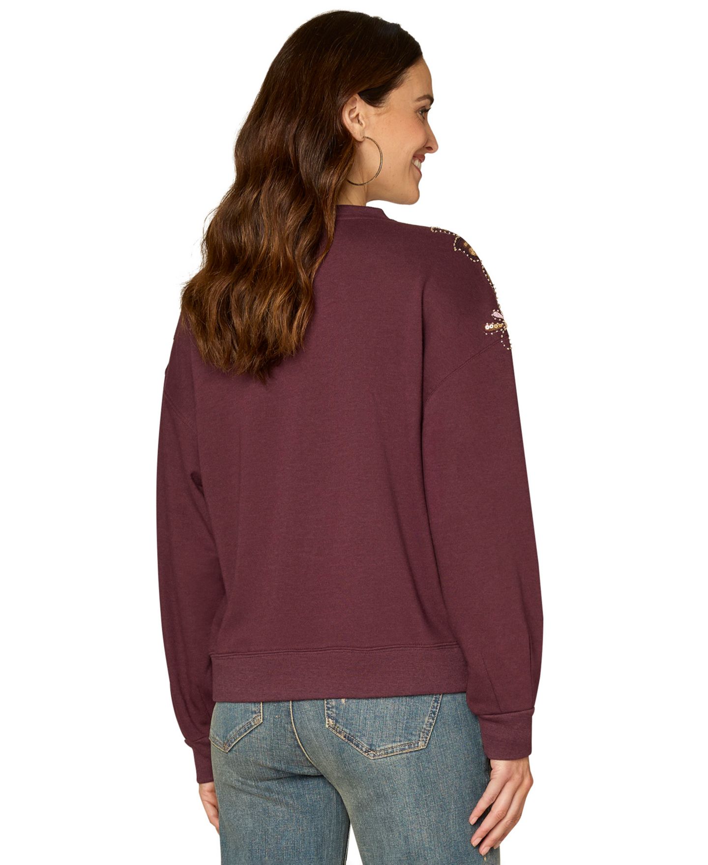 Женский свитшот Democracy Plus Size Long-Sleeve Crewneck Beaded, цвет: Свекольный — фото 3