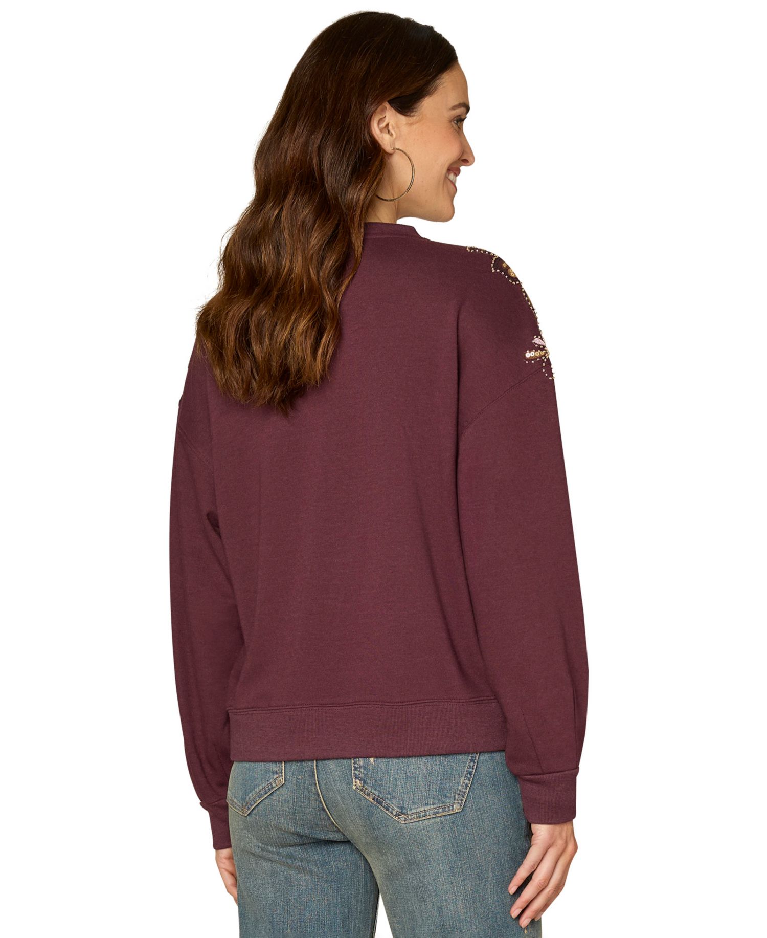 Plus Size Long-Sleeve Crewneck Beaded Sweatshirt