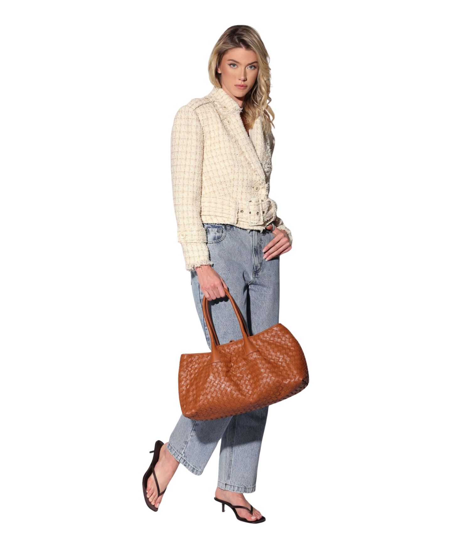 Женская сумка Walter Baker Alina Woven Leather Tote, цвет: Рыжевато-коричневый — фото 3