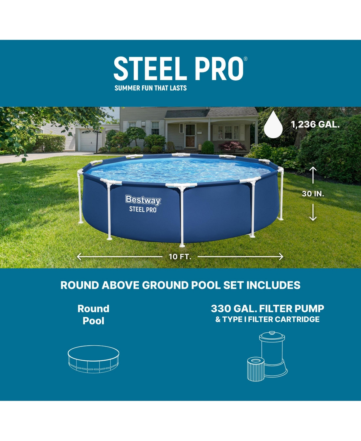 Bestway Steel Pro 12' x 30" Round Above Ground Pool Set with DuraPlus Liner