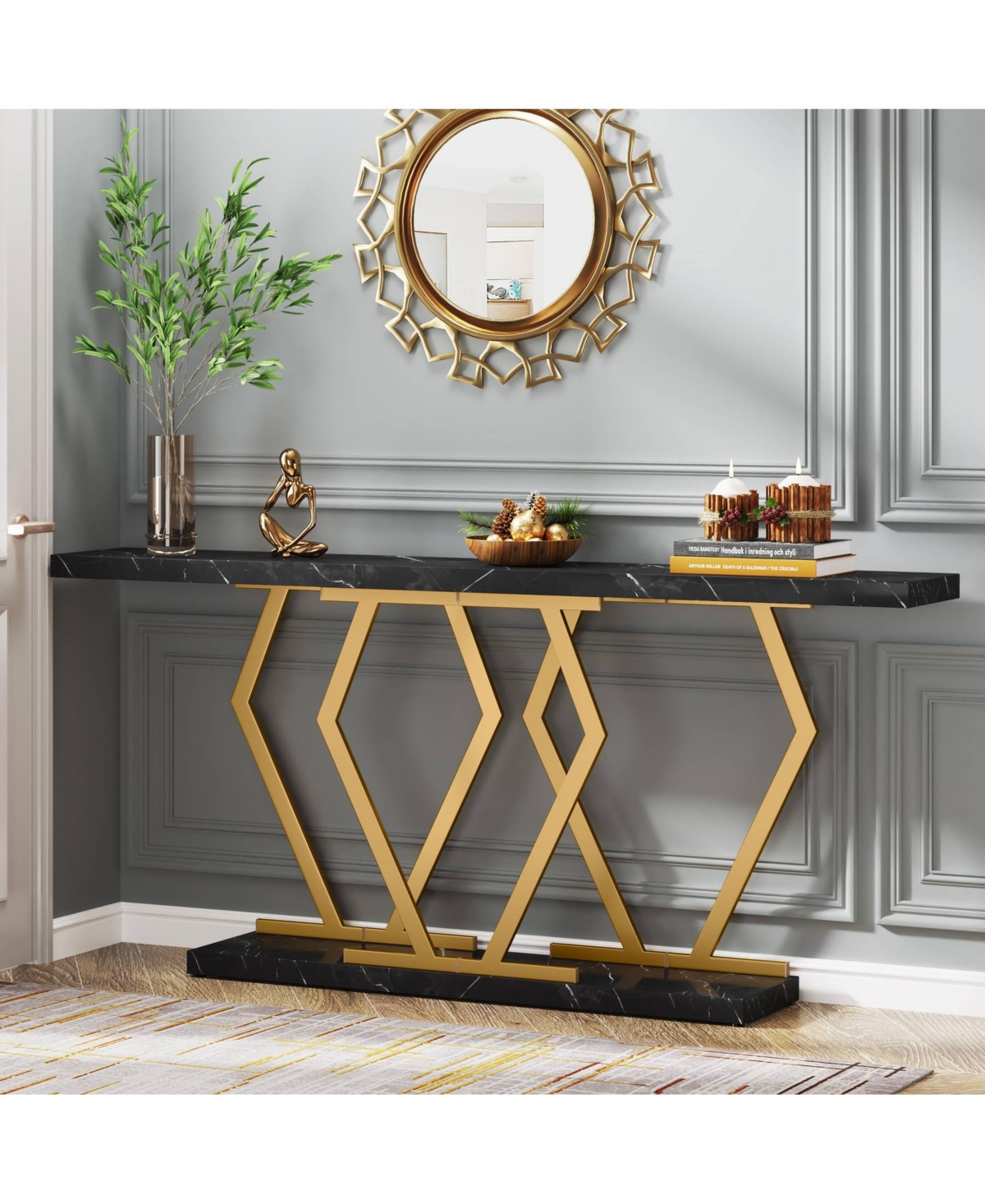 Slickblue Modern Entryway Console Table with Faux Marble Surface for Behind Sofa Use
