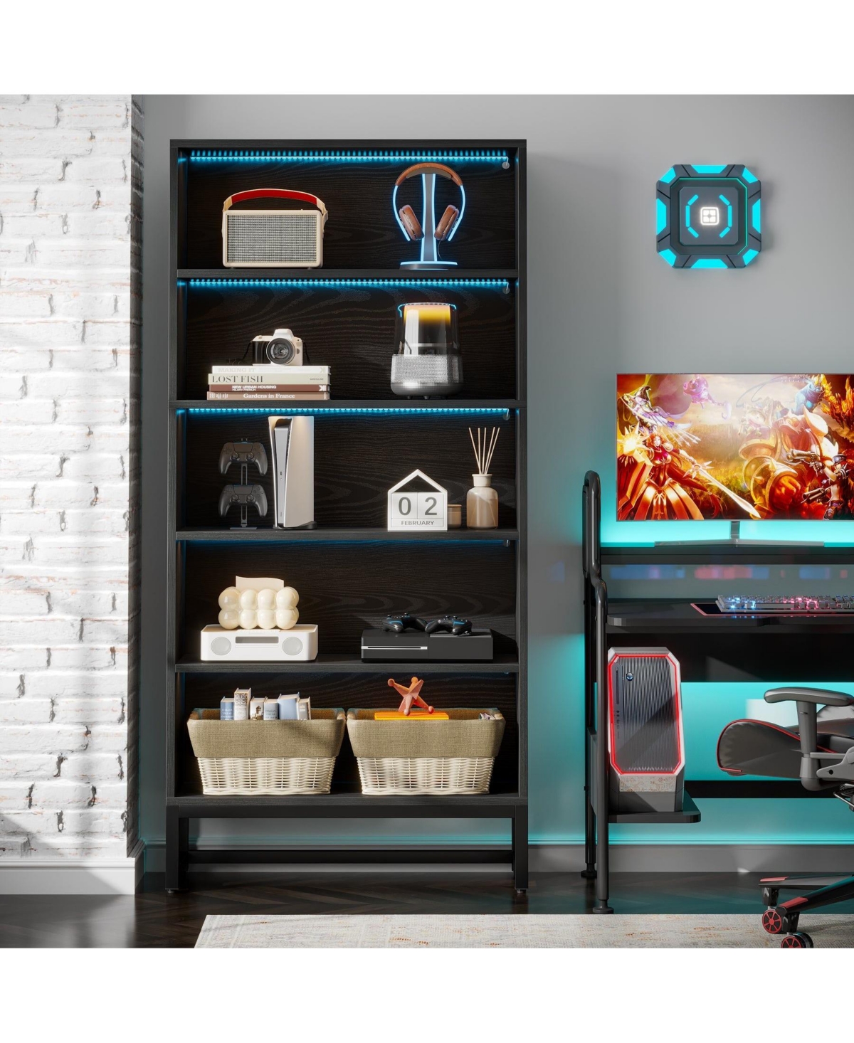 Slickblue Modern 5-Tier Bookshelf with Led Lighting for Living Room or Study