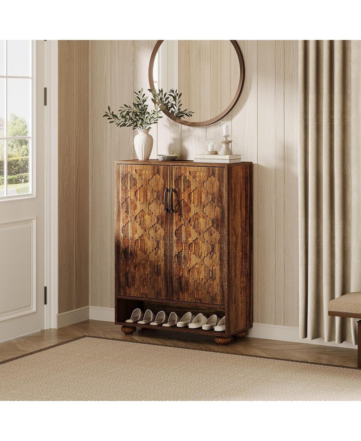 Slickblue 31.5 Inch Shoe Cabinet with 6 Tier Adjustable Shelves