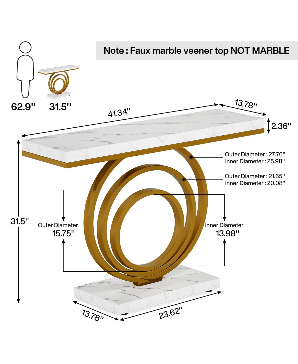 Slickblue Modern Narrow Console Table with Ring Base for Entryway and Living Room Use