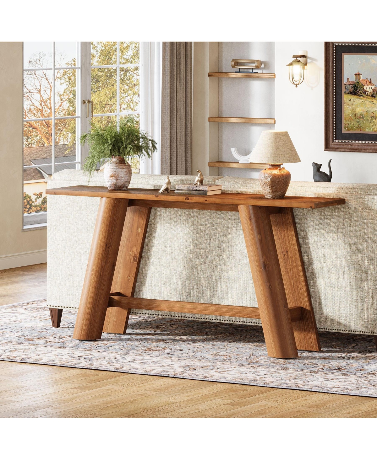 Slickblue Long Wood Console Table for Living Room Hallway and Entryway