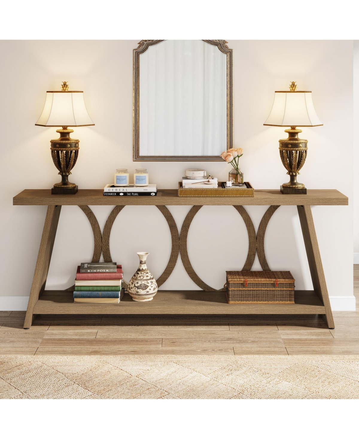 Slickblue Farmhouse Hallway Accent Console Table with 2-Tier Storage Shelf