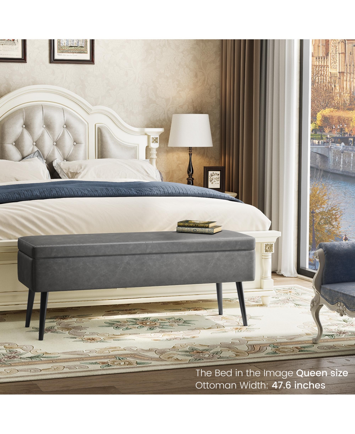homfan Storage Ottoman Bench, Faux Leather Upholstered Shoe Bench with Dual Safety Hinges for Entryway or End of Bed