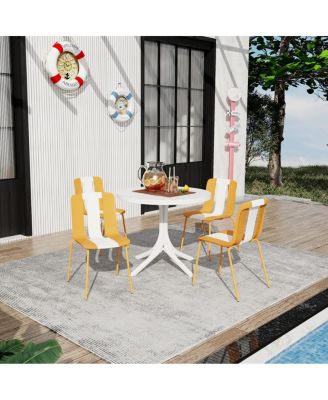 4-Pack Modern Striped Chairs and 36" Round Table Set - Indoor/Outdoor