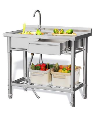 Stainless Steel Utility Sink, Free Standing Single Bowl Commercial Kitchen Sinks with Faucet