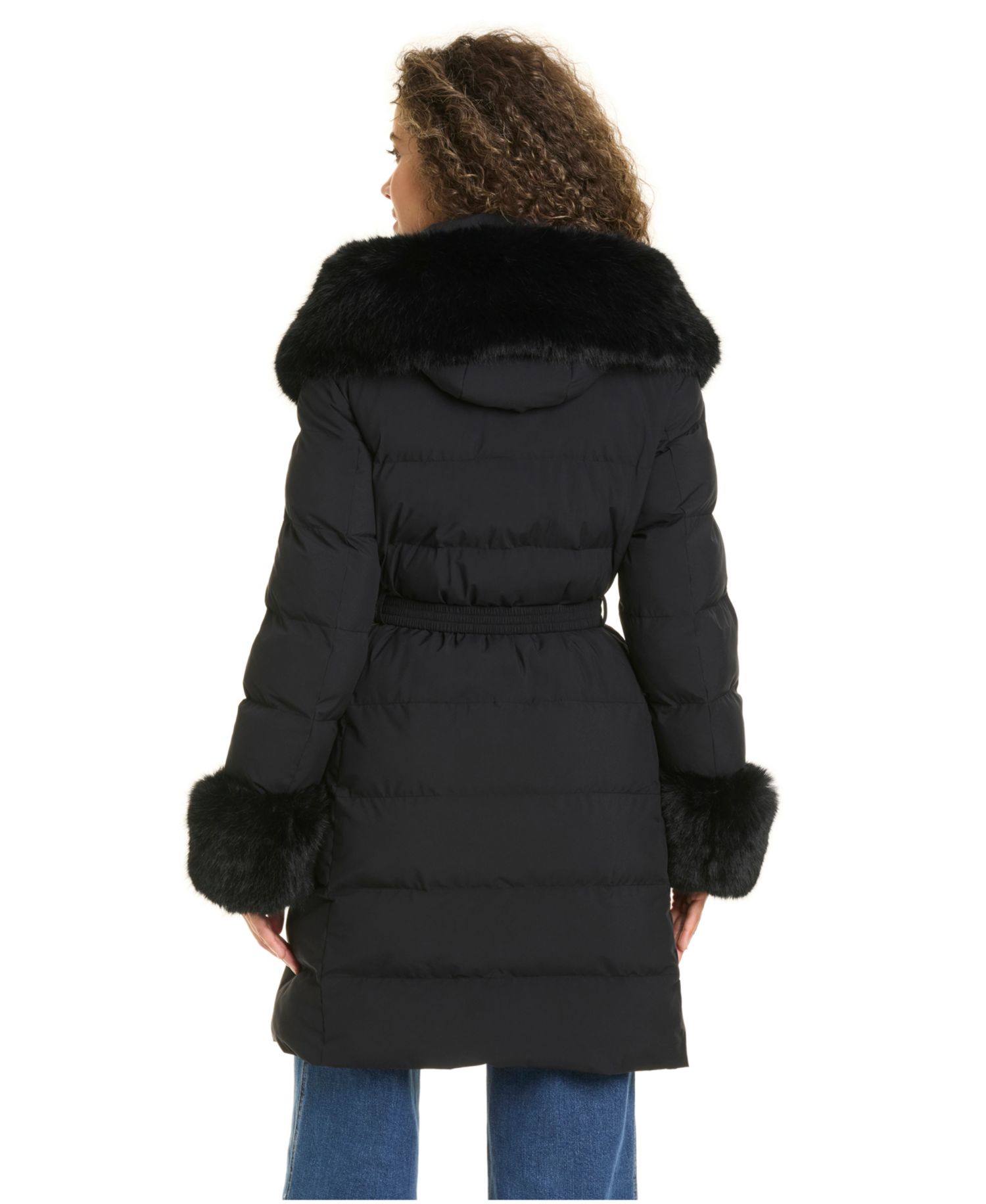 Women's Faux-Fur Arm Cuff Hooded Puffer Coat