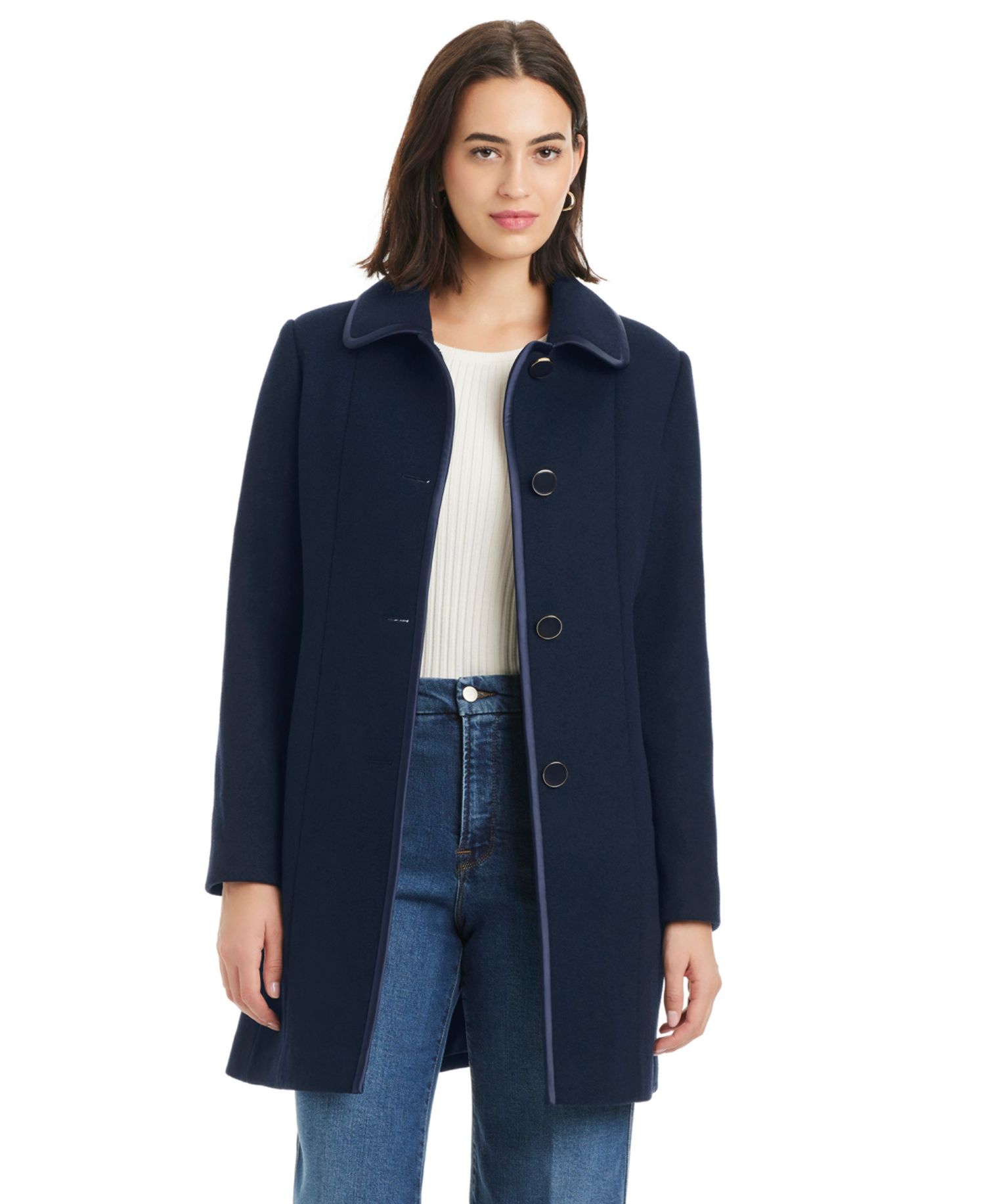 Women's Single Breasted Satin-Trimmed Coat