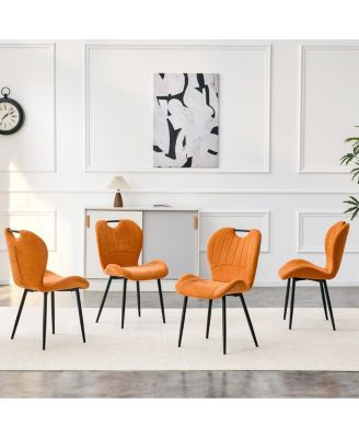 Set of 4 Fabric Dining Chairs with Metal Frame