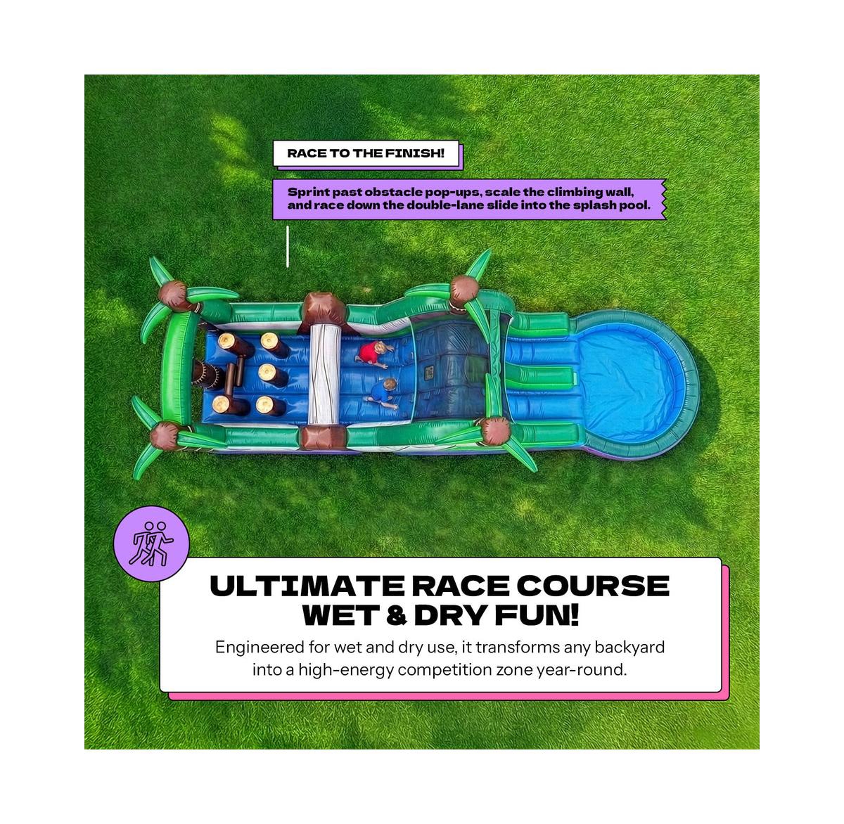 Pop Jump Tropical 28' Obstacle Course with Slide